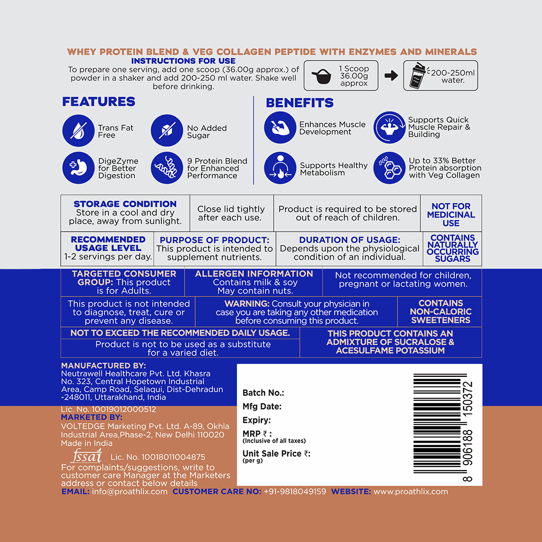 Proathlix Protein Blend & Veg Collagen Peptide (9 Sources of Protein)