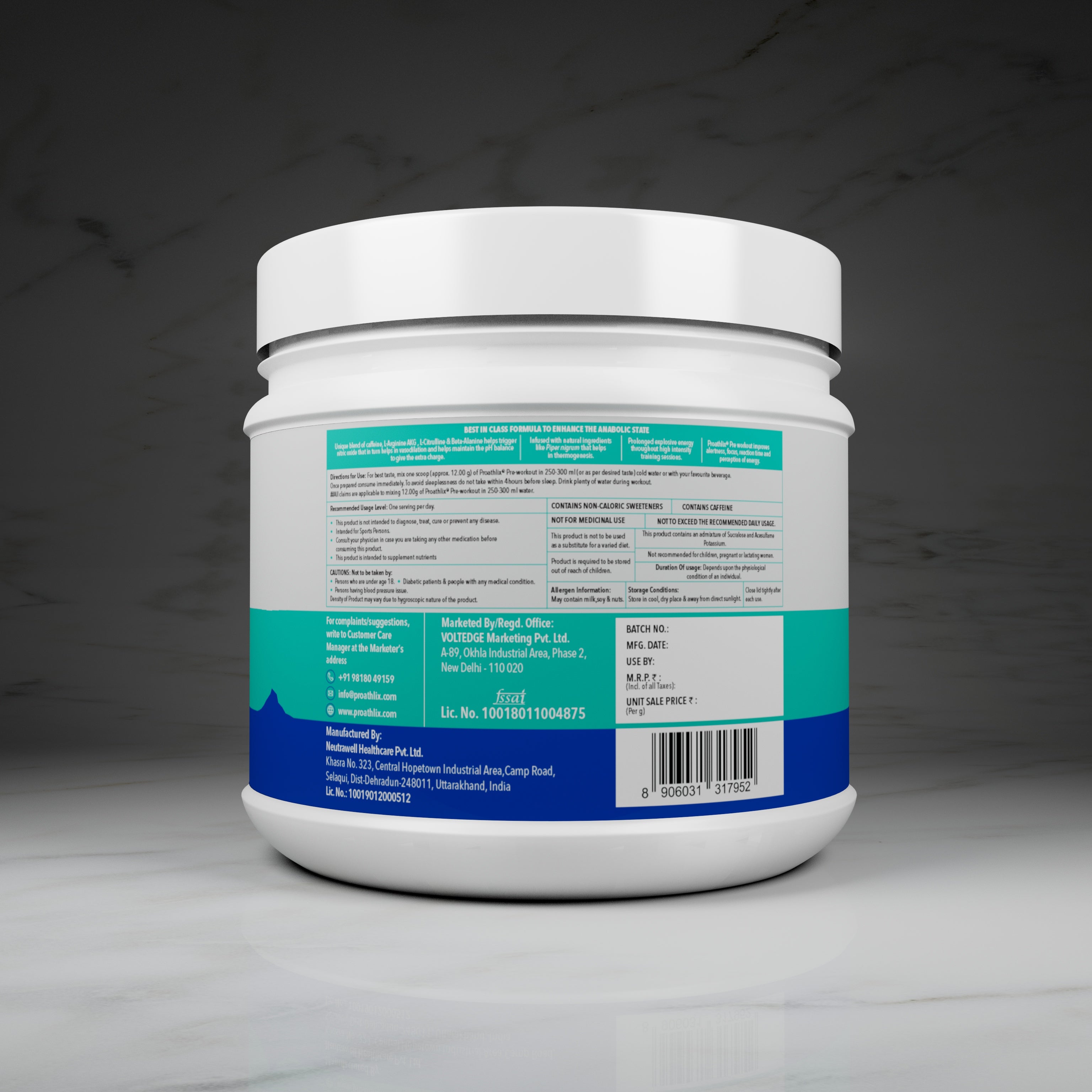 Proathlix Pre Workout (200mg Caffeine, 400gm)