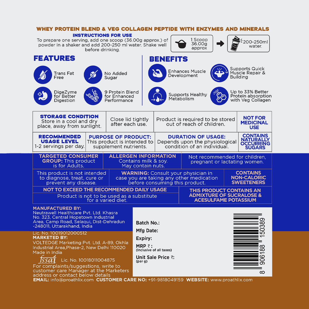 Proathlix Protein Blend & Veg Collagen Peptide (9 Sources of Protein)