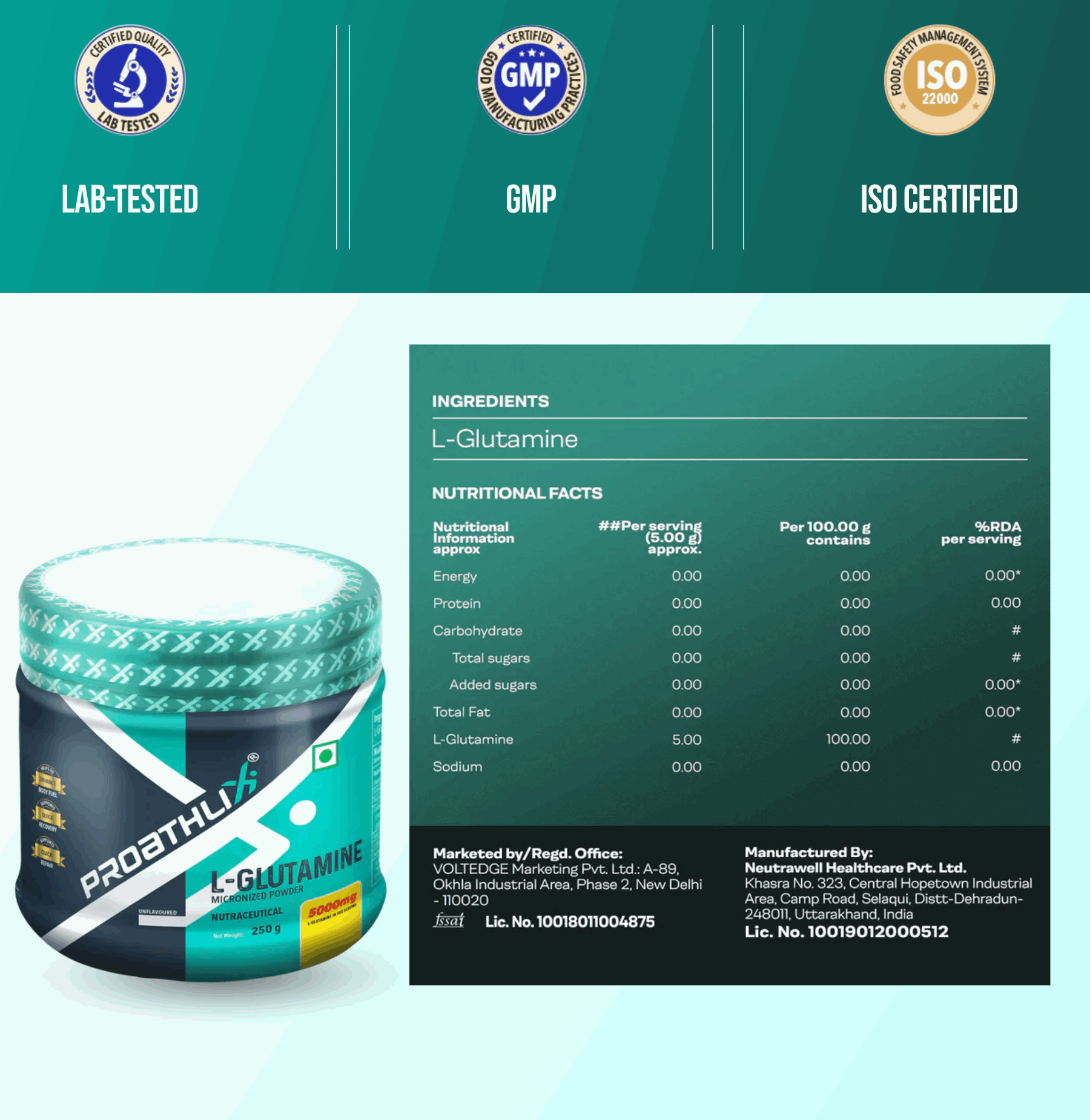 Proathlix L-Glutamine with 5g Glutamine