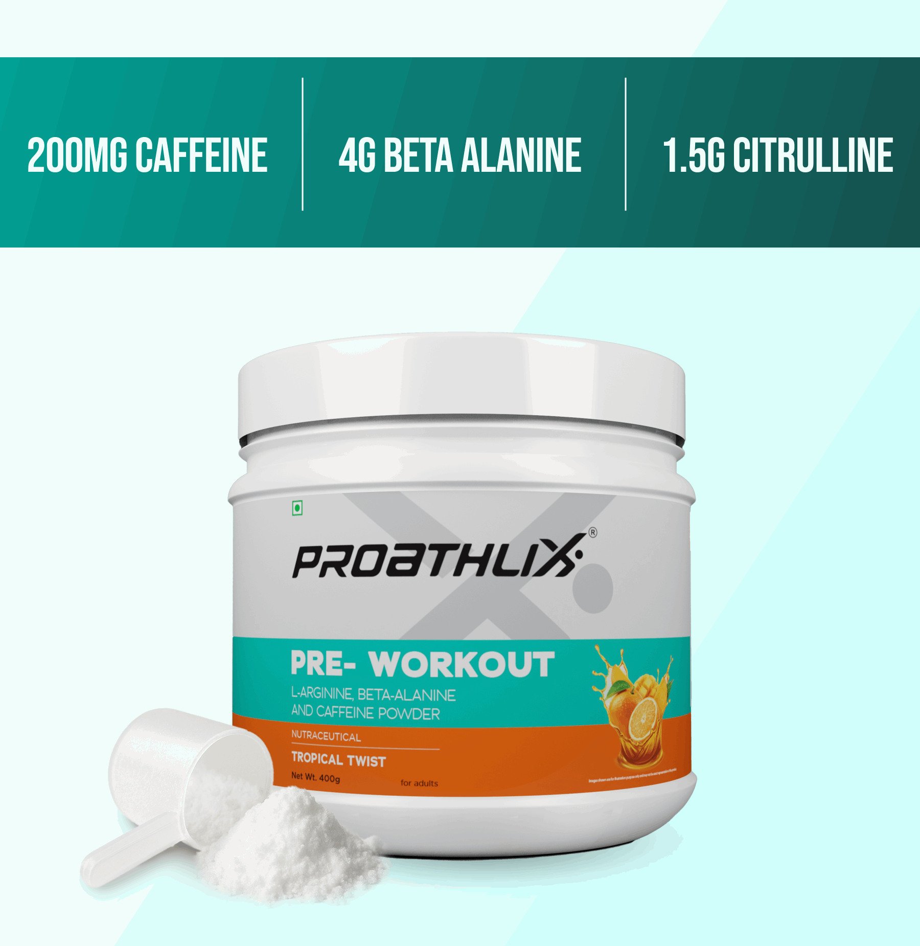 Proathlix Pre Workout (200mg Caffeine, 400gm)