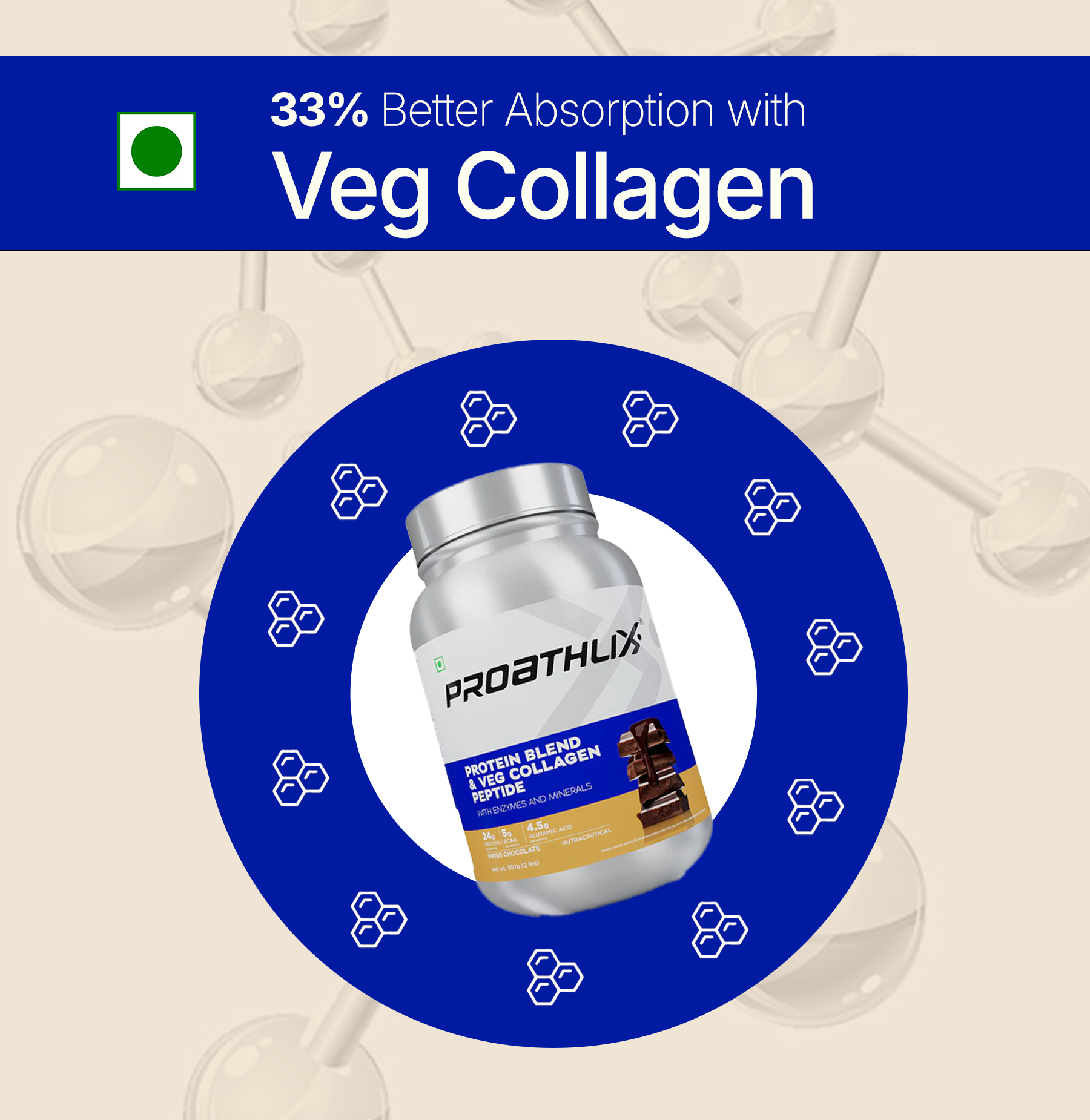Proathlix Protein Blend & Veg Collagen Peptide (9 Sources of Protein)