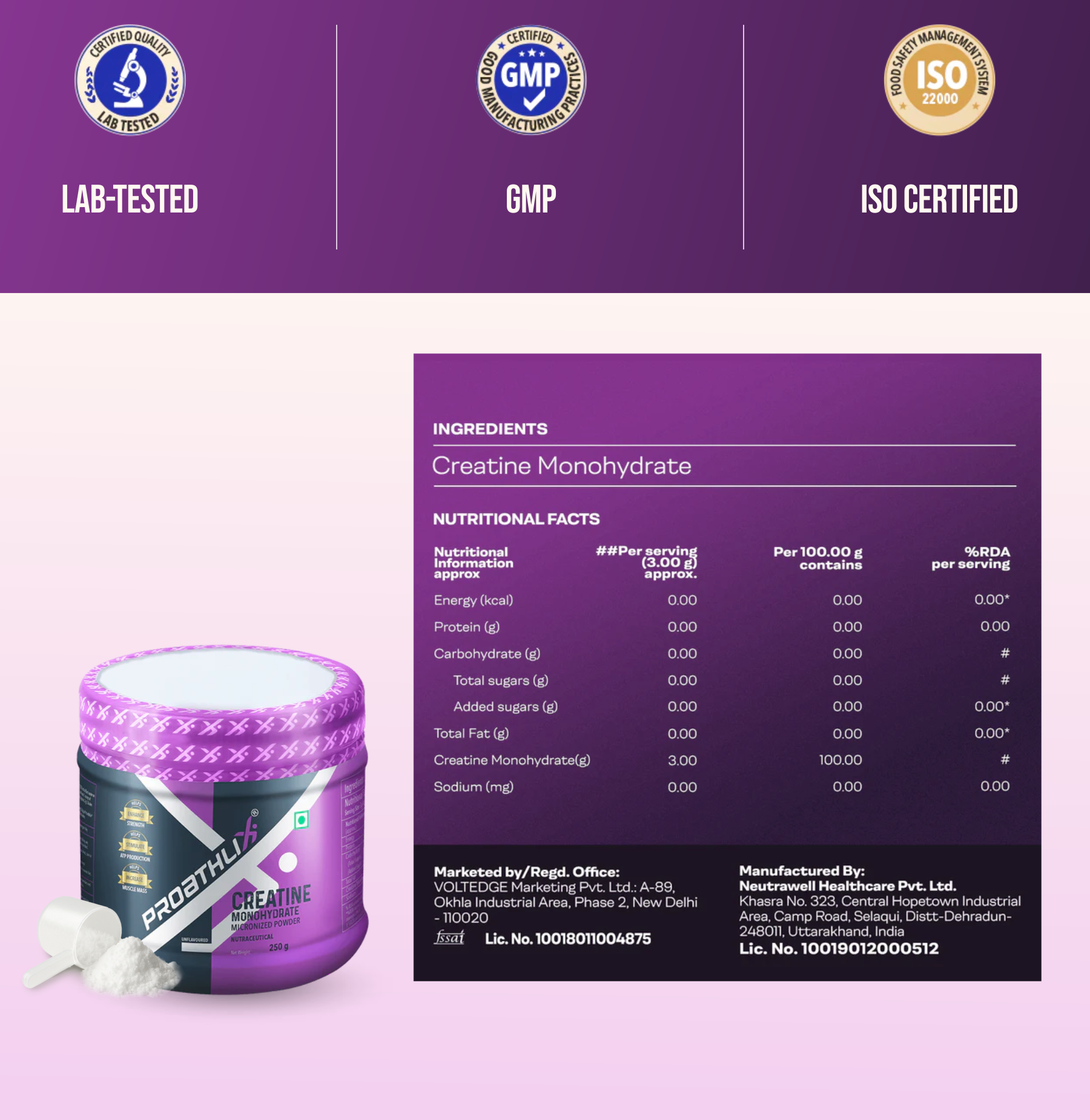 Proathlix Creatine Monohydrate with 3g Serving Size