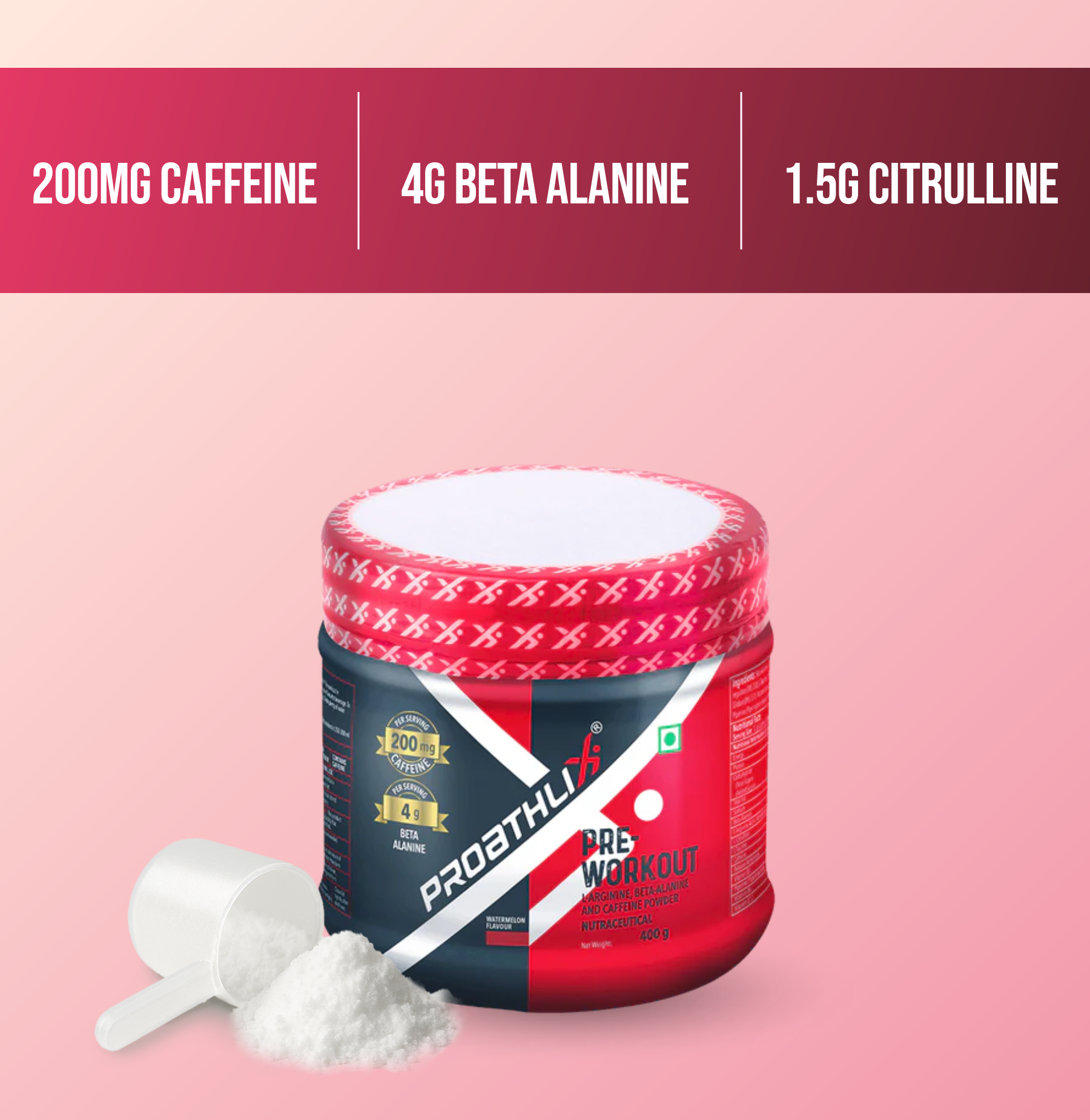 Proathlix Pre Workout (200mg Caffeine, 400gm)
