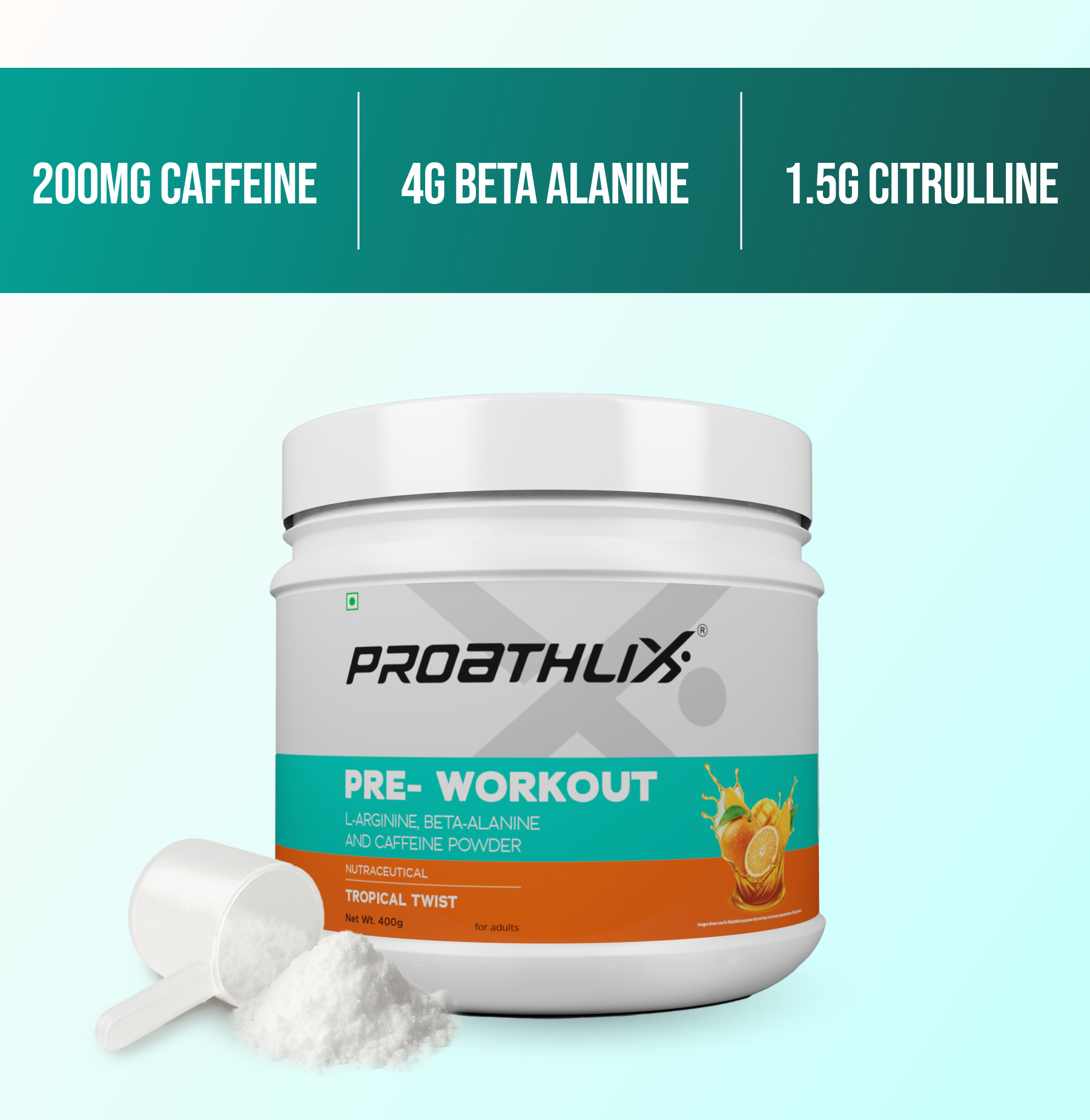 Proathlix Pre Workout (200mg Caffeine, 400gm)