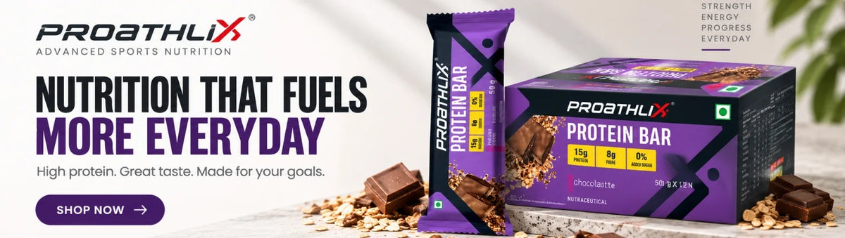Proathlix Protein Bar chocolate flavor with 15g protein and 8g dietary fiber for everyday sports nutrition