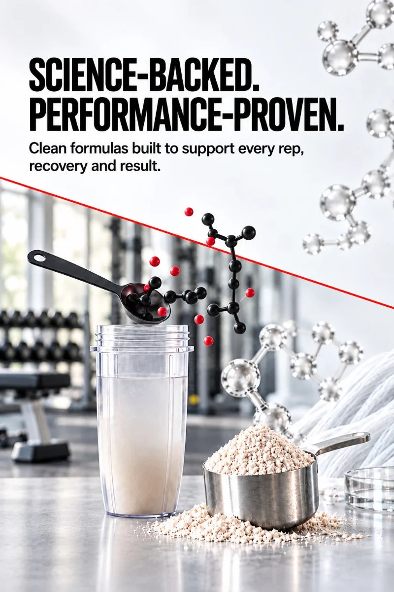 Proathlix science-backed sports nutrition formula with protein powder, molecular structure, and shaker bottle for workout performance and recovery