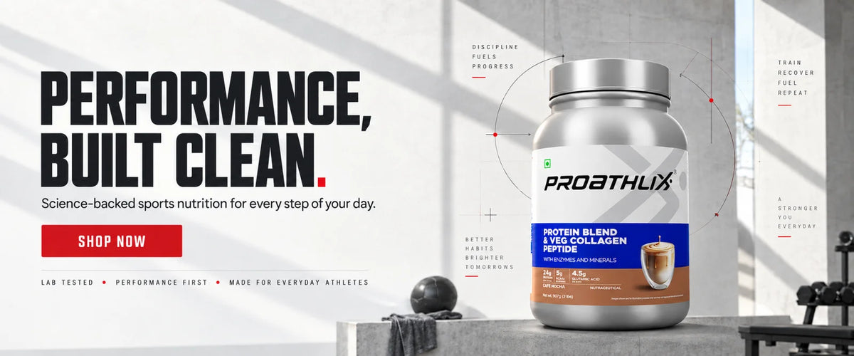 Proathlix Protein Blend and Veg Collagen Peptide supplement for science-backed sports nutrition and everyday athletic performance