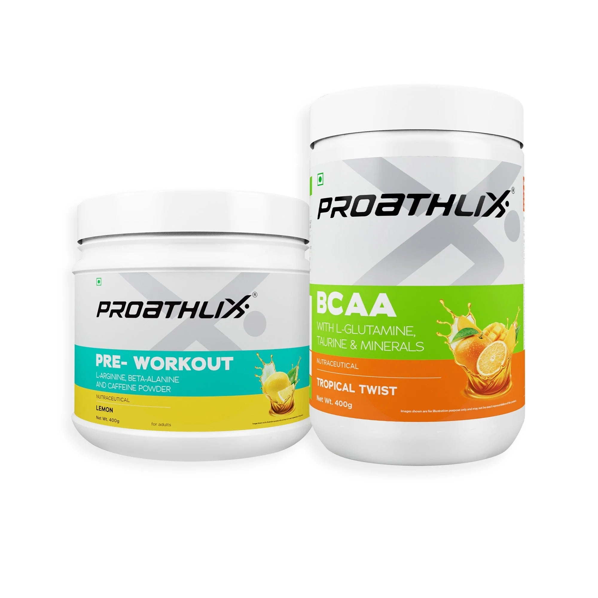 BCAA (Tropical Twist, 400g) + Pre-workout (Lemon, 400g) - Proathlix