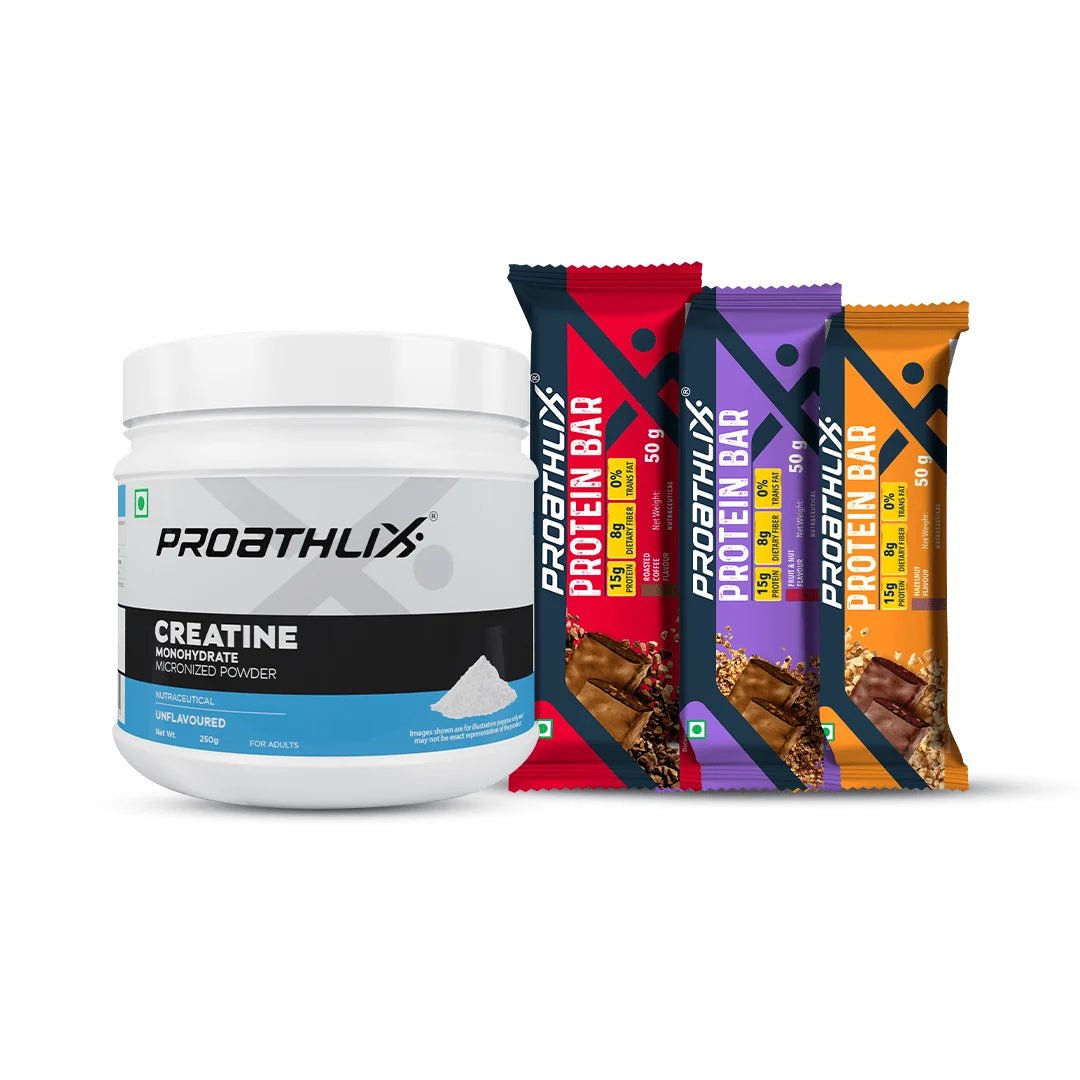 Creatine (250g) + Protein Bar Mixed (Pack of 3) - Proathlix
