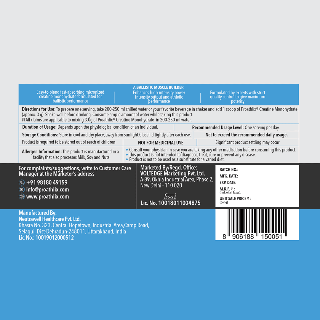 Proathlix Creatine Monohydrate with 3g Serving Size - Proathlix