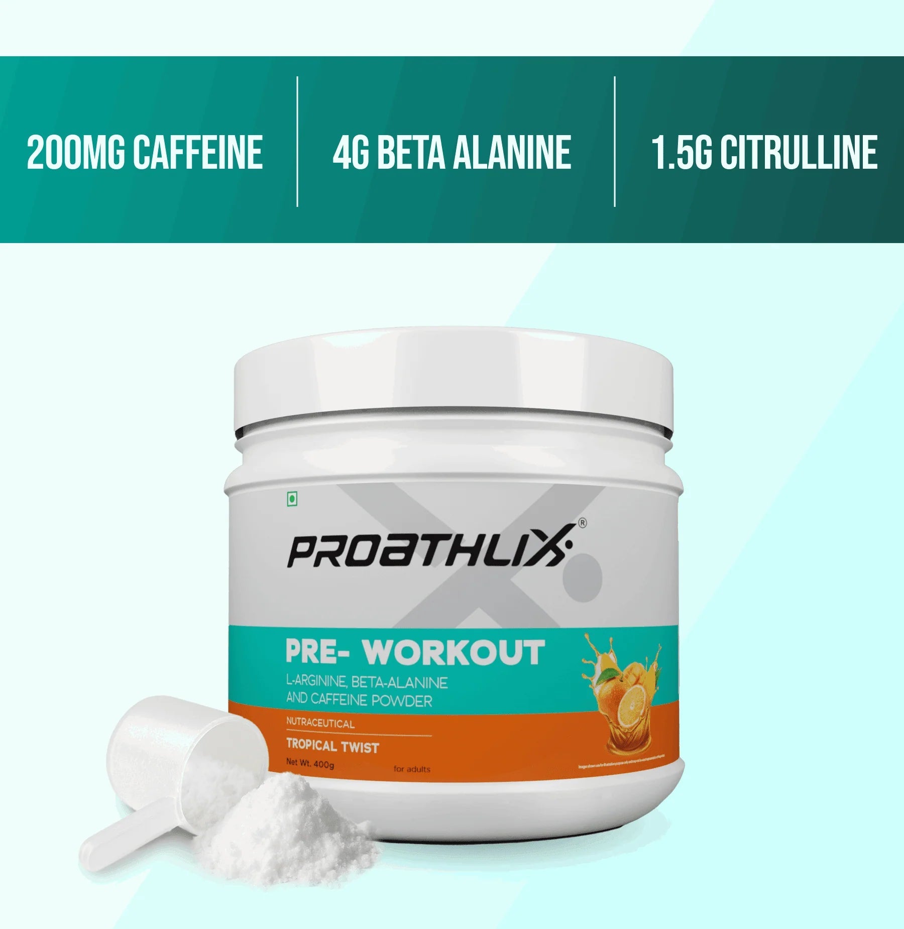 Proathlix Pre Workout (200mg Caffeine, 400gm) - Proathlix