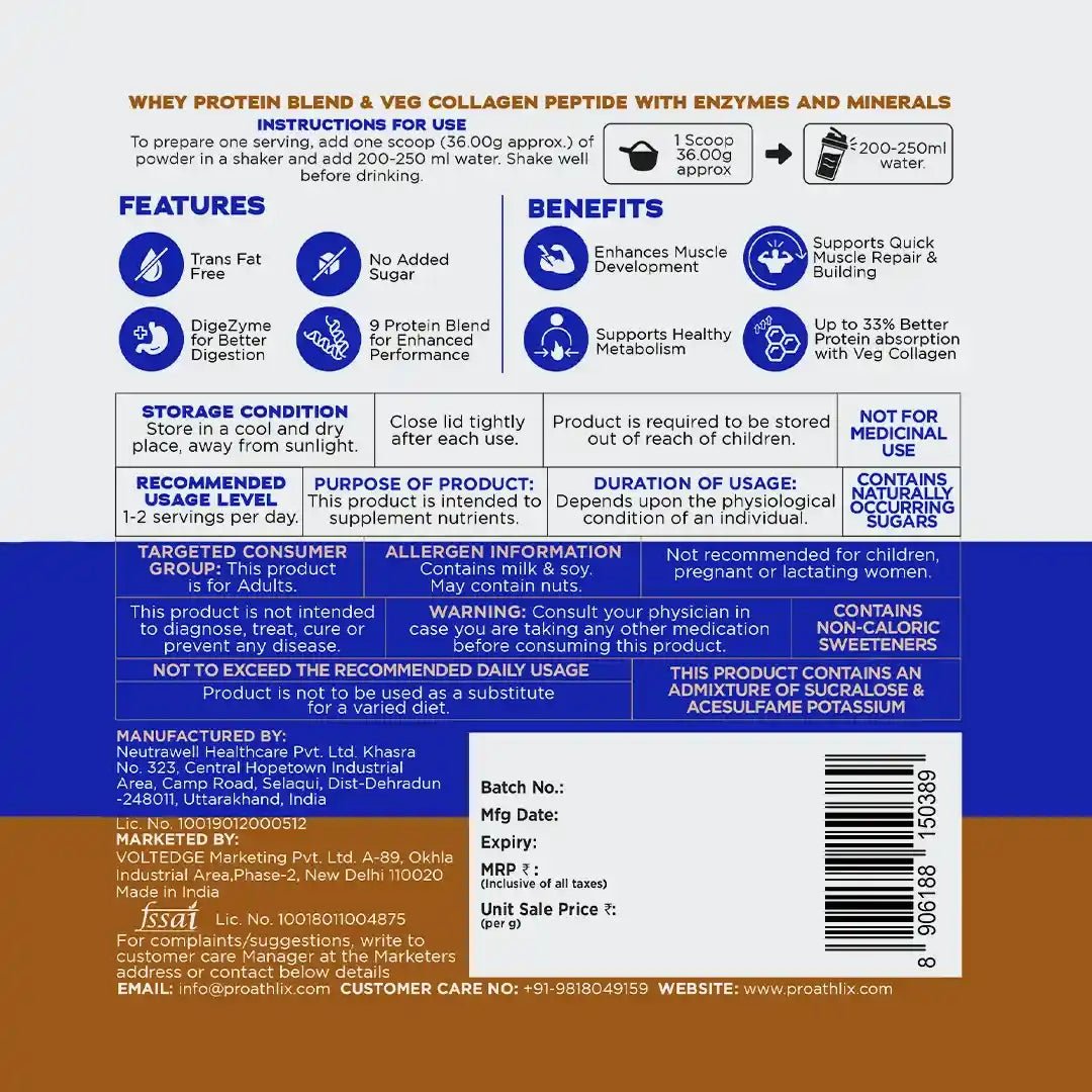 Proathlix Protein Blend & Veg Collagen Peptide (9 Sources of Protein) - Proathlix