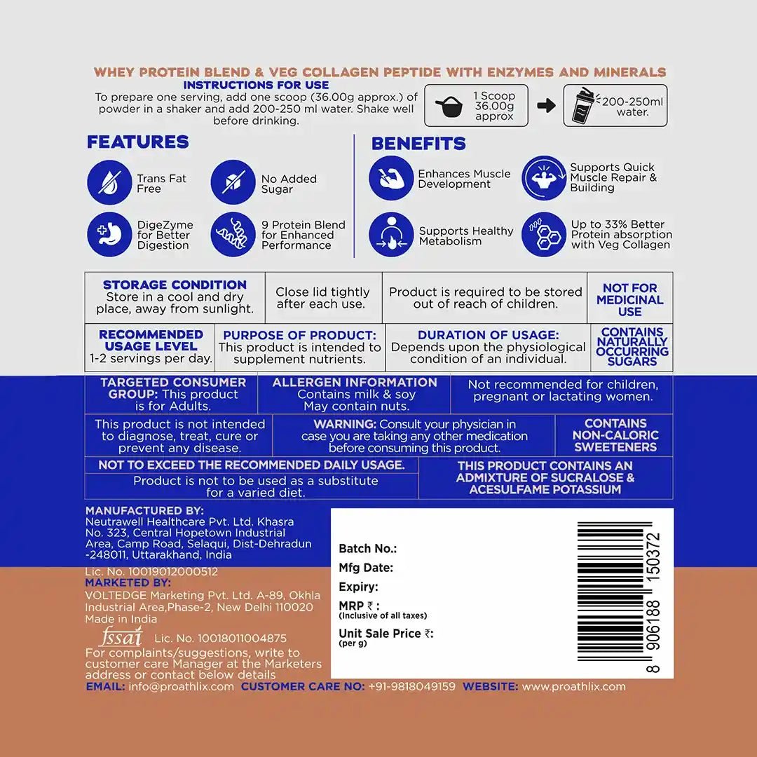 Proathlix Protein Blend & Veg Collagen Peptide (9 Sources of Protein) - Proathlix