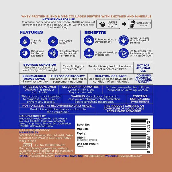 Proathlix Protein Blend & Veg Collagen Peptide (9 Sources of Protein) - Proathlix