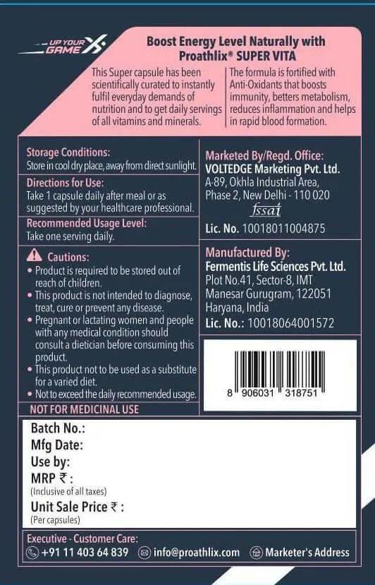 Proathlix Super Vita Multivitamin with 13 Vitamins & 11 Minerals - Proathlix