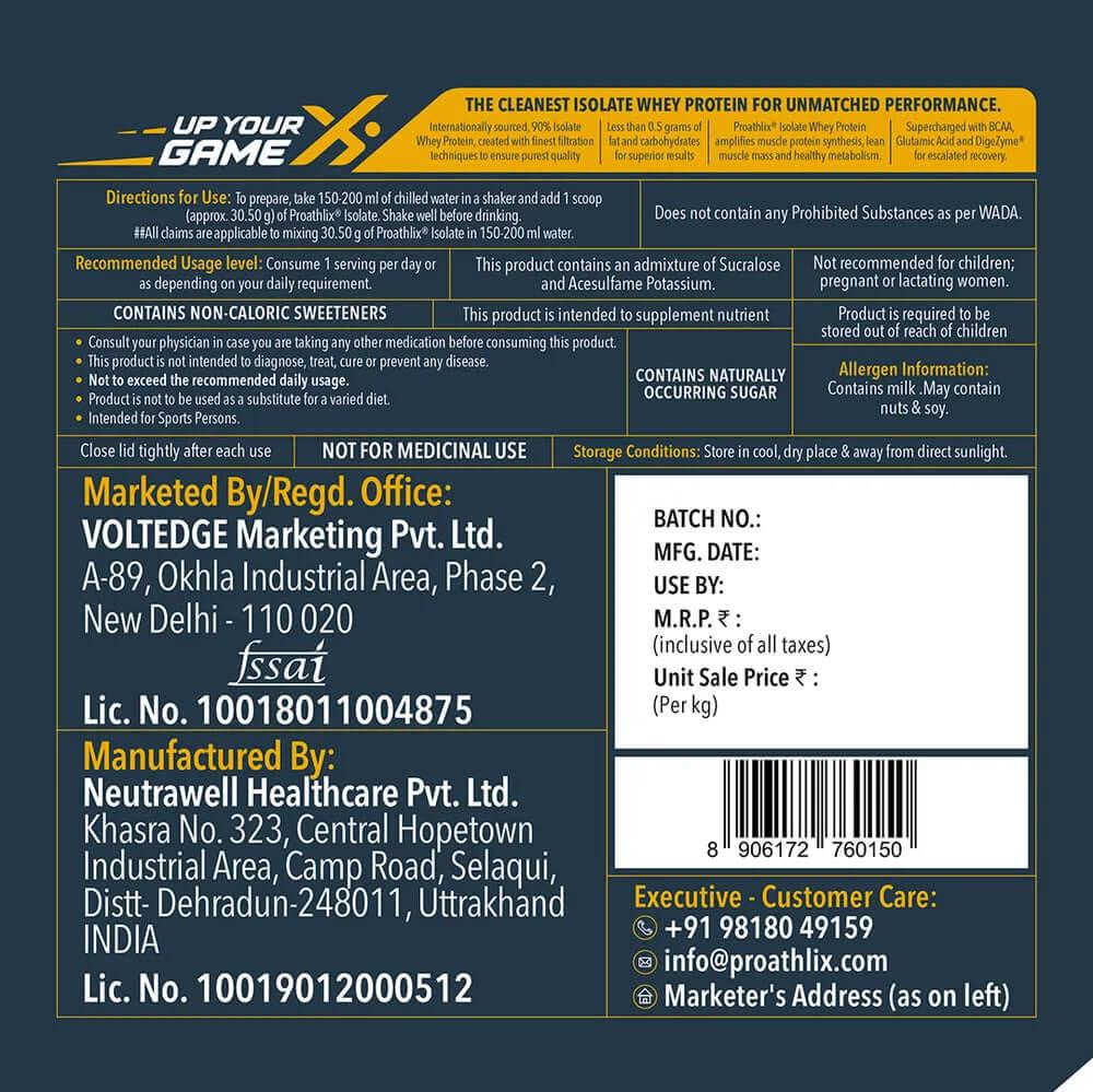 Proathlix Whey Protein Isolate with 25g Protein, 5.5g BCAA & 4.4g Glutamic Acid - Proathlix