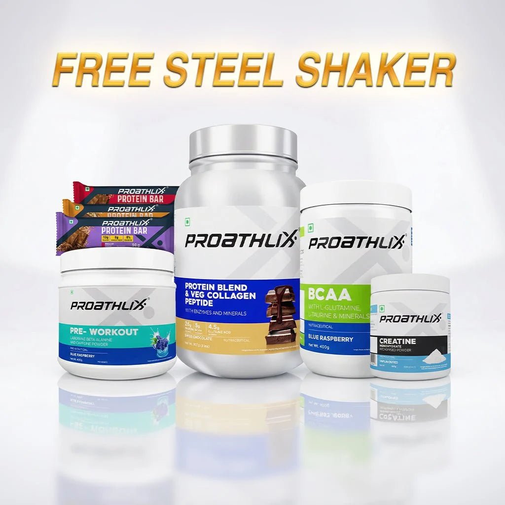 Protein Blend & Veg Collagen Peptide (Coffee, 2lbs) + Creatine Monohydrate (100g) + Preworkout (Lemon) + BCAA (Tropical Twist) + Protein Bar (3 Bars) - Proathlix