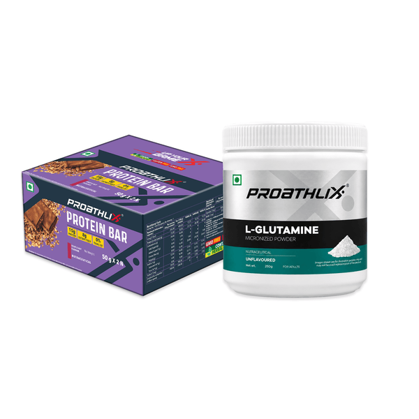 Protrein Bar Fruit & Nut (Pack of 12) + L-Glutamine (Unflavoured, 250g) - Proathlix